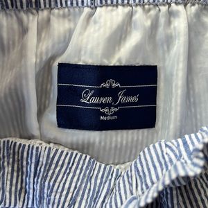 Lauren James Womens Blue Seersucker Skirt Scalloped Hem Preppy